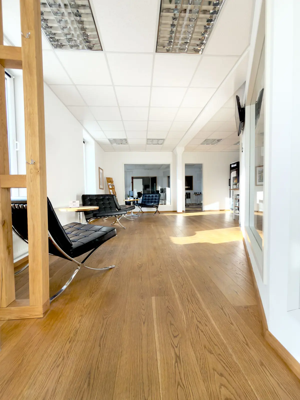 Bright lounge and hallway at Music Campus Bielefeld