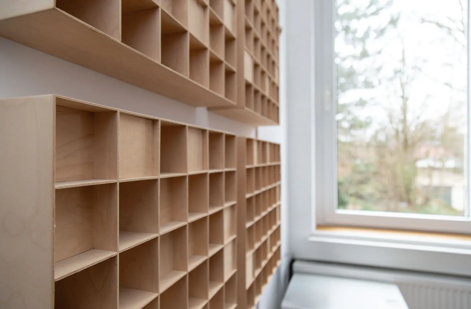 Bright teaching room with shelves